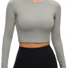 Twentyonefitness Yoga Womens Long Sleeve Crop Workout Tops Athletic Yoga Running Cropped Tops Slim Fit Gym Shirts