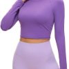 Twentyonefitness Yoga Womens Long Sleeve Crop Workout Tops Athletic Yoga Running Cropped Tops Slim Fit Gym Shirts