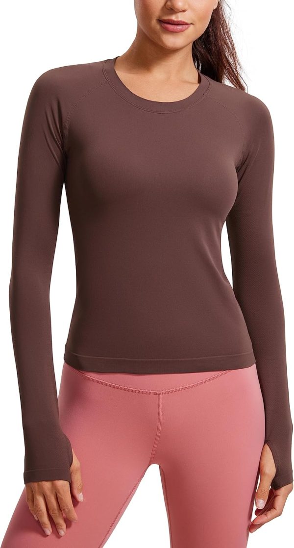 Twentyonefitness Yoga Womens Seamless Workout Long Sleeve Shirts Quick Dry Gym Athletic Tops Breathable Running Yoga Shirt