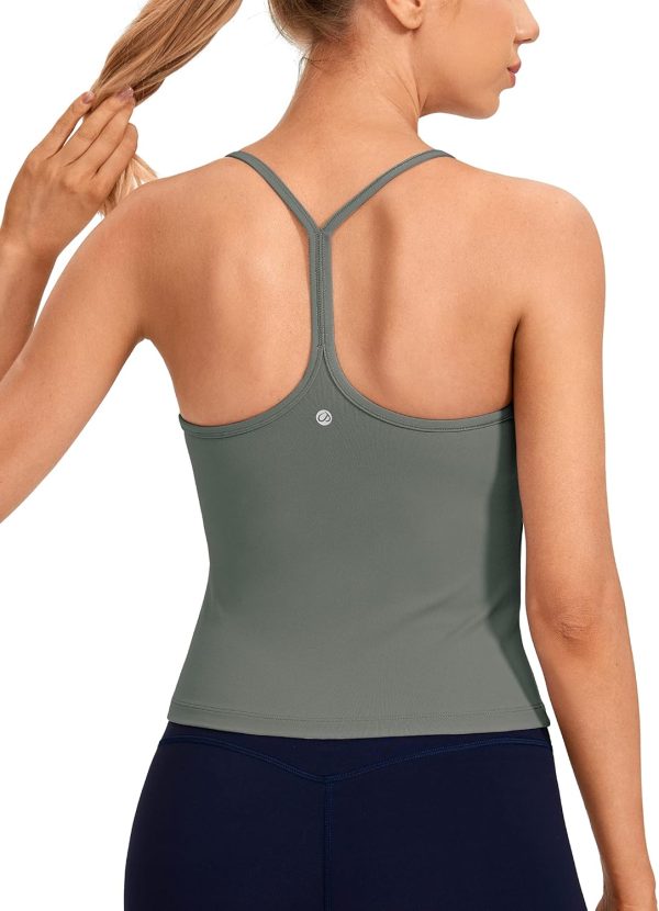 Twentyonefitness Yoga Womens Workout Racerback Tank Top with Built in Bra – Scoop Neck Spaghetti Strap Padded Slim Camisole