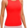 Twentyonefitness Yoga Womens Racerback Workout Tank Top with Built in Shelf Bra – Padded High Neck Yoga Athletic Camisole