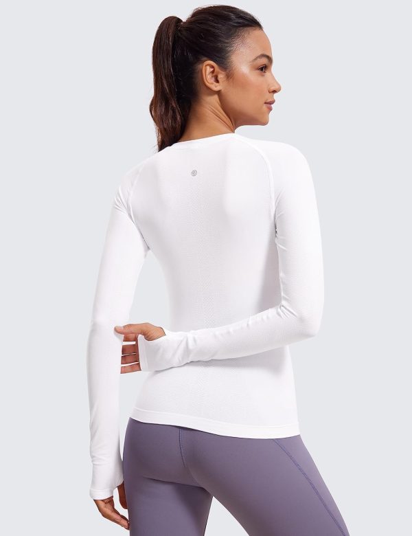 Twentyonefitness Yoga Womens Seamless Workout Long Sleeve Shirts Quick Dry Gym Athletic Tops Breathable Running Yoga Shirt
