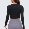 Twentyonefitness Yoga Womens Long Sleeve Crop Workout Tops Athletic Yoga Running Cropped Tops Slim Fit Gym Shirts
