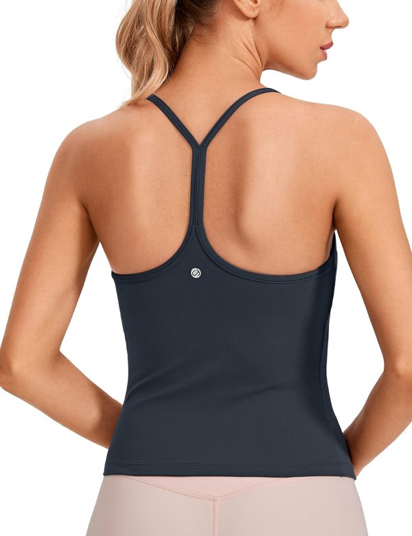 Twentyonefitness Yoga Womens Workout Racerback Tank Top with Built in Bra – Scoop Neck Spaghetti Strap Padded Slim Camisole