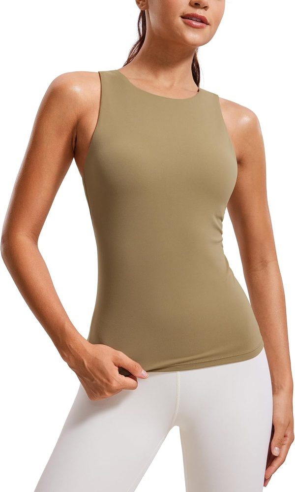 Twentyonefitness Yoga Womens Racerback Workout Tank Top with Built in Shelf Bra – Padded High Neck Yoga Athletic Camisole