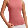 Twentyonefitness Yoga Womens Racerback Workout Tank Top with Built in Shelf Bra – Padded High Neck Yoga Athletic Camisole