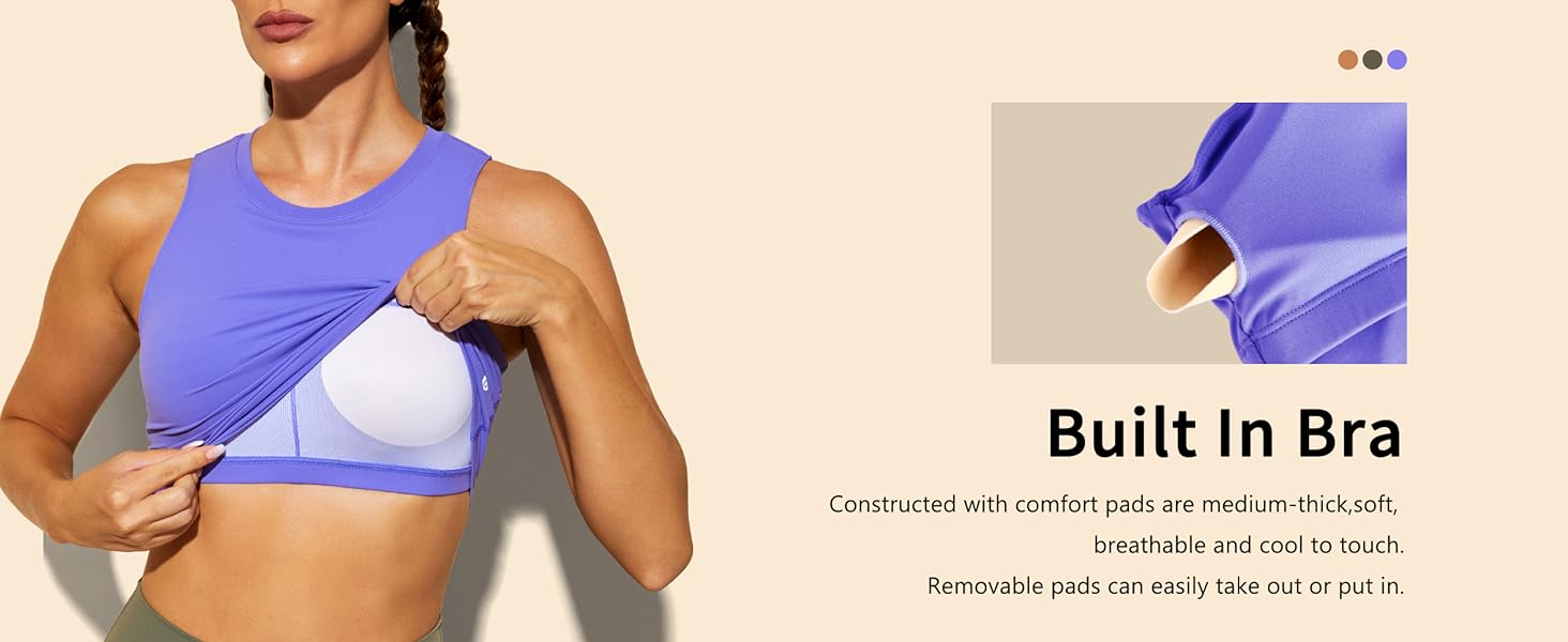 Tank Tops with Built in Bra feels very supported and flattering, no need for an additional bra.