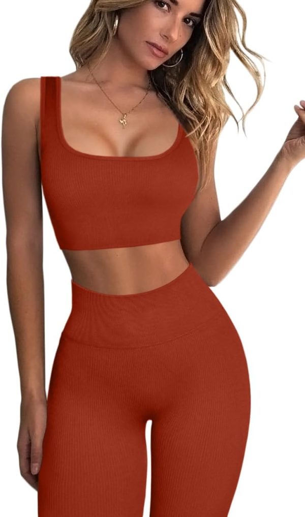 TwentyonefitnessYoga Workout Outfits for Women 2 Piece Seamless Sport Bra High Waist Yoga Leggings Sets