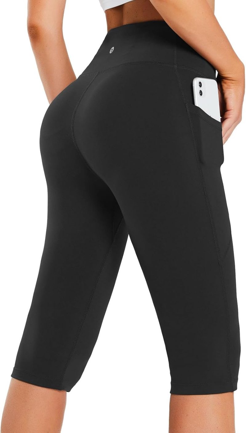 TwentyonefitnessYoga Women’s Capris with Pockets Knee Length Capri Leggings High Waisted Stretch for Casual Summer Yoga Workout ExerciseLeggings