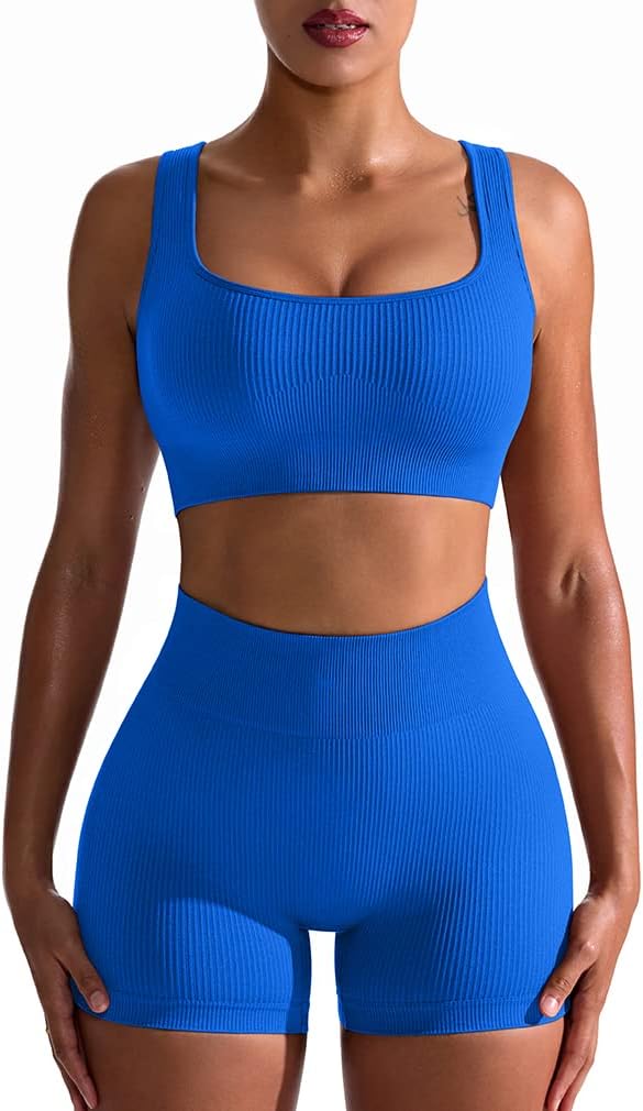 TwentyonefitnessYoga Hot Yoga Sets Workout Outfits for Women 2 Piece Seamless Ribbed High Waist Leggings with Sports Bra Exercise Set…