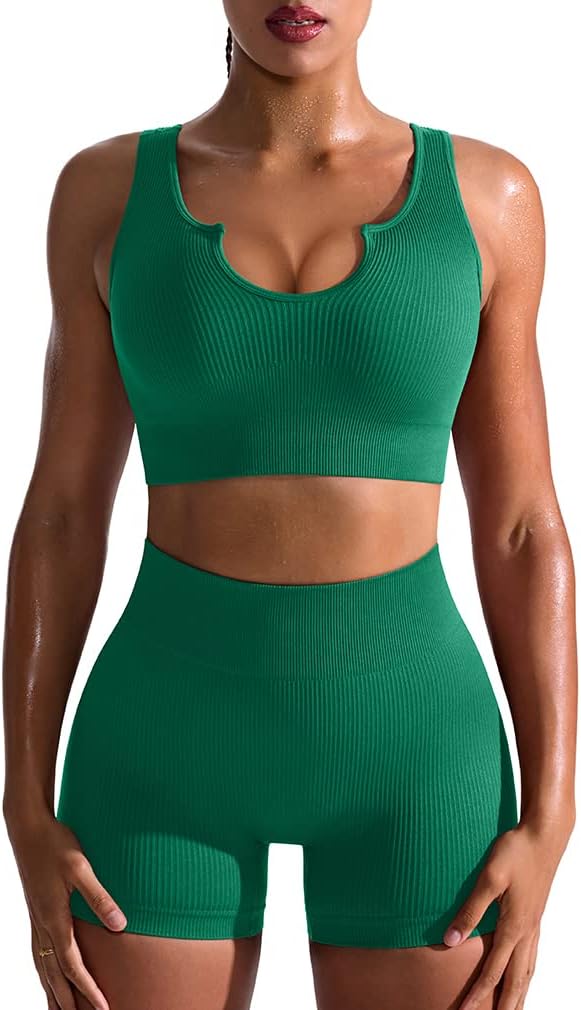 TwentyonefitnessYoga Hot Yoga Sets Workout Outfits for Women 2 Piece Seamless Ribbed High Waist Leggings with Sports Bra Exercise Set…
