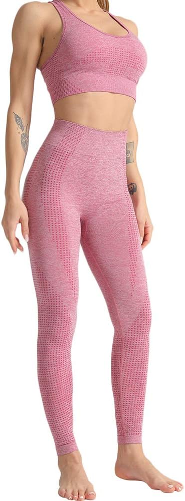 TwentyonefitnessYoga Women 2 Piece Workout Outfits Sports Bra Seamless Leggings Yoga Gym Activewear Set