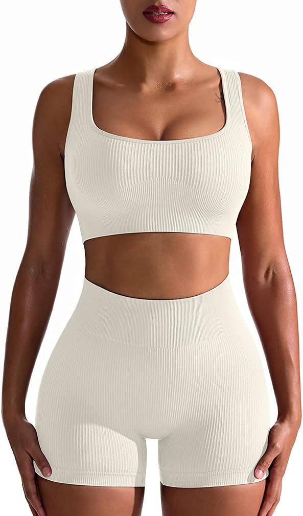 TwentyonefitnessYoga Hot Yoga Sets Workout Outfits for Women 2 Piece Seamless Ribbed High Waist Leggings with Sports Bra Exercise Set…