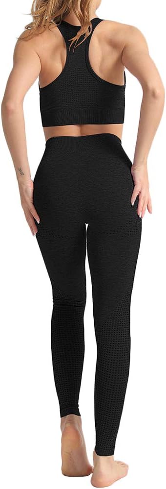 TwentyonefitnessYoga Women 2 Piece Workout Outfits Sports Bra Seamless Leggings Yoga Gym Activewear Set