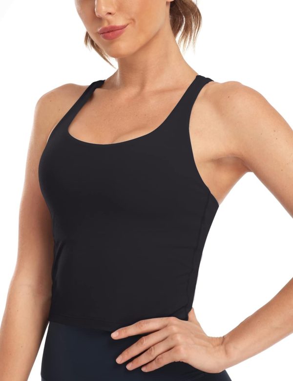 TwentyonefitnessYoga Longline Zeal Bras Medium Impact Wirefree Sports Bras Workout Tank Tops with Removable Pads, A-D Cups