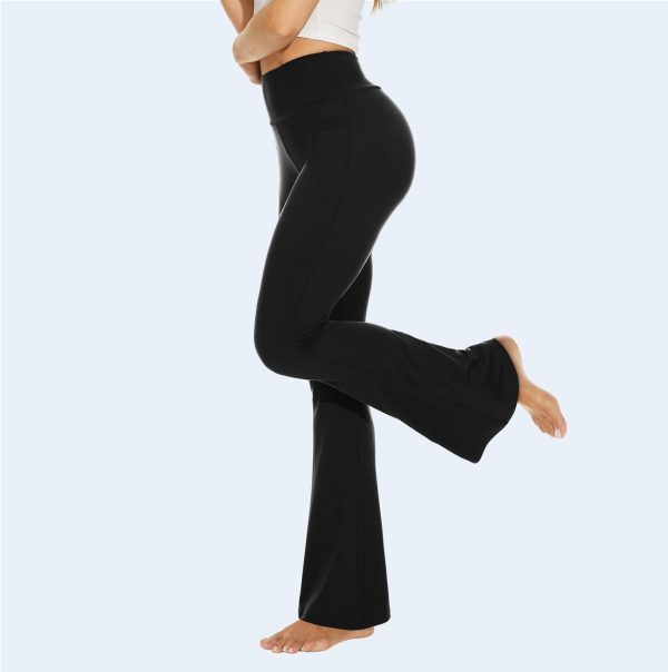 TwentyonefitnessYoga Flare Leggings for Women with Pockets – Crossover High Waisted Black Flared Leggings for Yoga Gym WorkoutLeggings