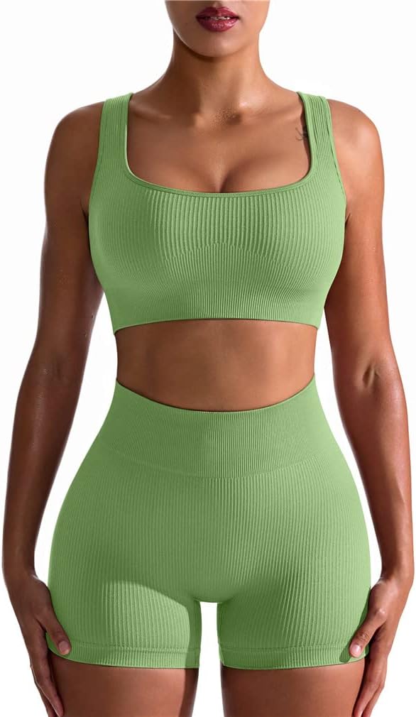 TwentyonefitnessYoga Hot Yoga Sets Workout Outfits for Women 2 Piece Seamless Ribbed High Waist Leggings with Sports Bra Exercise Set…