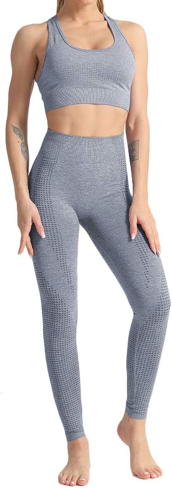 TwentyonefitnessYoga Women 2 Piece Workout Outfits Sports Bra Seamless Leggings Yoga Gym Activewear Set