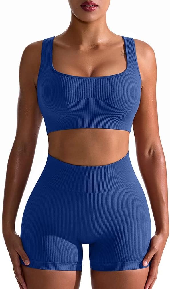 TwentyonefitnessYoga Hot Yoga Sets Workout Outfits for Women 2 Piece Seamless Ribbed High Waist Leggings with Sports Bra Exercise Set…