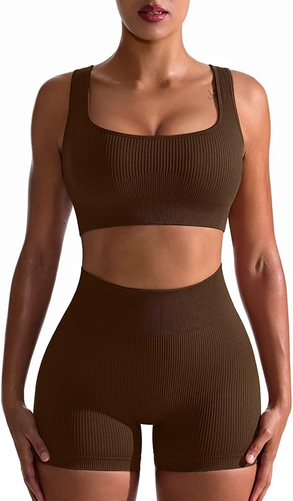 TwentyonefitnessYoga Hot Yoga Sets Workout Outfits for Women 2 Piece Seamless Ribbed High Waist Leggings with Sports Bra Exercise Set…