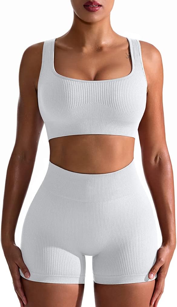 TwentyonefitnessYoga Hot Yoga Sets Workout Outfits for Women 2 Piece Seamless Ribbed High Waist Leggings with Sports Bra Exercise Set…