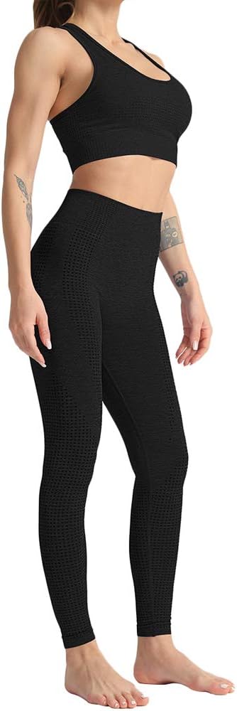 TwentyonefitnessYoga Women 2 Piece Workout Outfits Sports Bra Seamless Leggings Yoga Gym Activewear Set