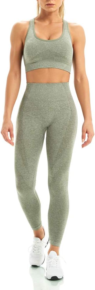 TwentyonefitnessYoga Women 2 Piece Workout Outfits Sports Bra Seamless Leggings Yoga Gym Activewear Set