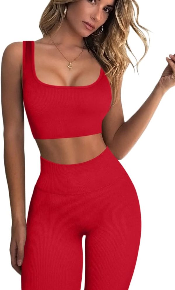 TwentyonefitnessYoga Workout Outfits for Women 2 Piece Seamless Sport Bra High Waist Yoga Leggings Sets