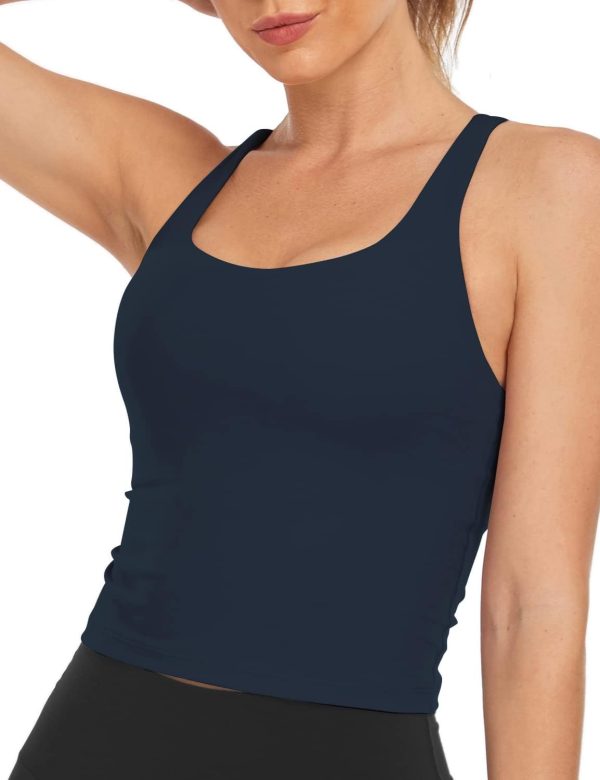 TwentyonefitnessYoga Longline Zeal Bras Medium Impact Wirefree Sports Bras Workout Tank Tops with Removable Pads, A-D Cups