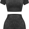 TwentyonefitnessYoga Womens Workout Sets 2 Piece – Seamless Acid Wash Yoga Outfits Shorts and Crop Top Matching Gym Athletic Clothing Set