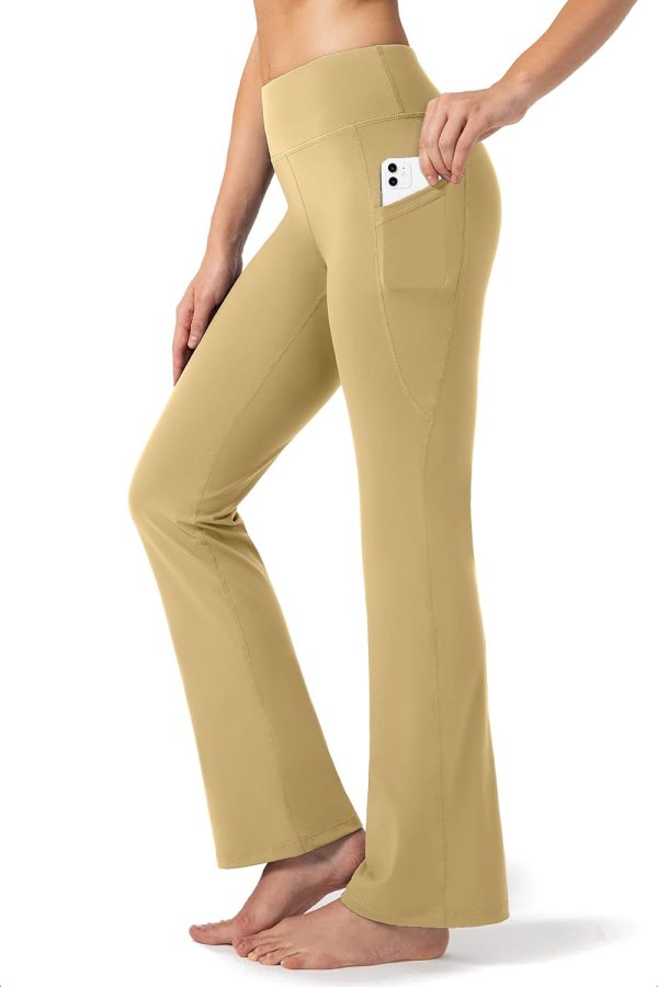 TwentyonefitnessYoga28″/30″/32″/34″ Inseam Women’s Bootcut Yoga Pants Long Bootleg High-Waisted Flare Pants with PocketsLeggings