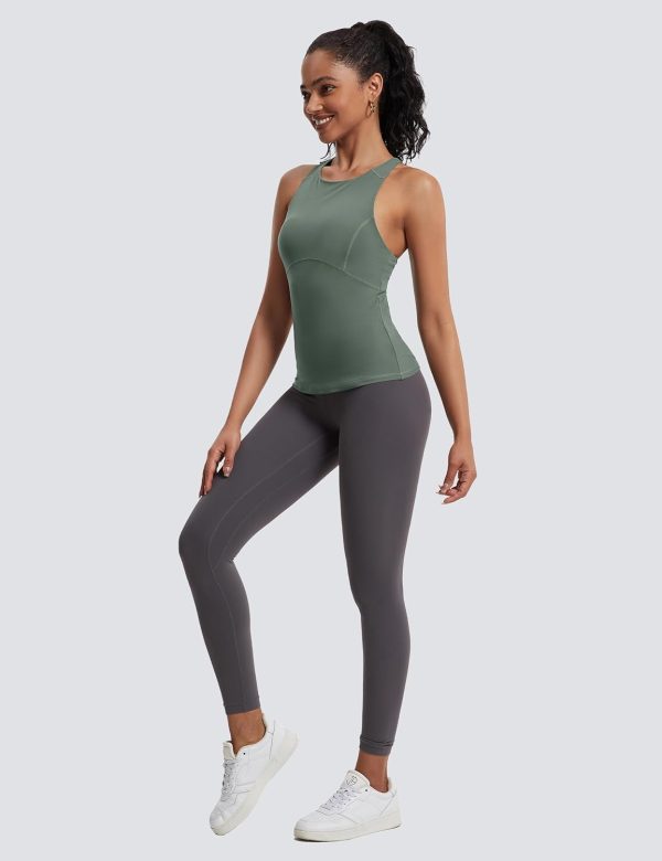 TwentyonefitnessYoga Hot Tops Womens Cross Back Workout Tank Tops-with Built in Bra, High Neck Athletic Yoga Gym Tank Tops