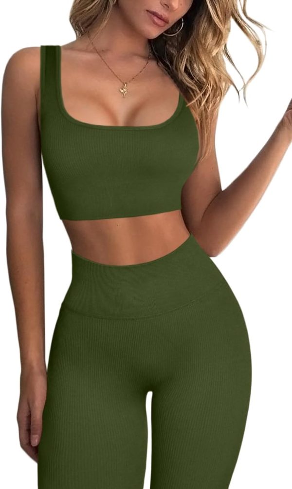 TwentyonefitnessYoga Workout Outfits for Women 2 Piece Seamless Sport Bra High Waist Yoga Leggings Sets