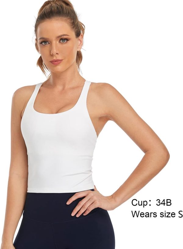 TwentyonefitnessYoga Longline Zeal Bras Medium Impact Wirefree Sports Bras Workout Tank Tops with Removable Pads, A-D Cups