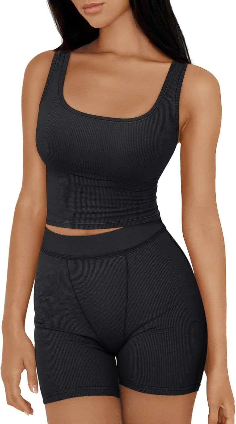 TwentyonefitnessYoga 2 Piece Lounge Sets for Women Matching Workout Set Cropped Tank Tops and High Waist Yoga Leggings Active Wear