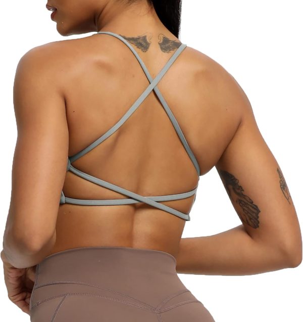 TwentyonefitnessYoga Women’s Workout Sports Bras Fitness Backless Padded Ivy Low Impact Bra Yoga Crop Tank Top