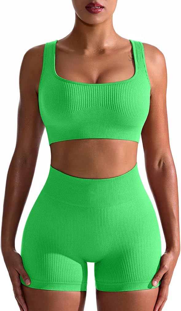 TwentyonefitnessYoga Hot Yoga Sets Workout Outfits for Women 2 Piece Seamless Ribbed High Waist Leggings with Sports Bra Exercise Set…