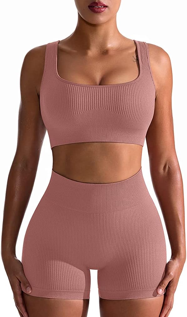 TwentyonefitnessYoga Hot Yoga Sets Workout Outfits for Women 2 Piece Seamless Ribbed High Waist Leggings with Sports Bra Exercise Set…