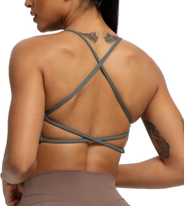 TwentyonefitnessYoga Women’s Workout Sports Bras Fitness Backless Padded Ivy Low Impact Bra Yoga Crop Tank Top