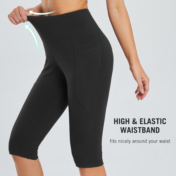 TwentyonefitnessYoga Women’s Capris with Pockets Knee Length Capri Leggings High Waisted Stretch for Casual Summer Yoga Workout ExerciseLeggings