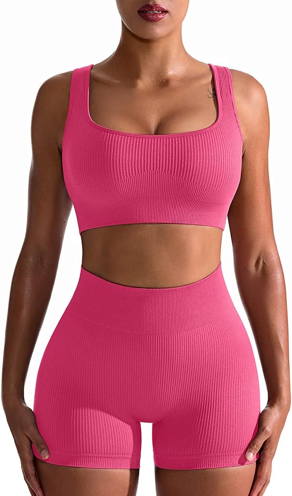TwentyonefitnessYoga Hot Yoga Sets Workout Outfits for Women 2 Piece Seamless Ribbed High Waist Leggings with Sports Bra Exercise Set…