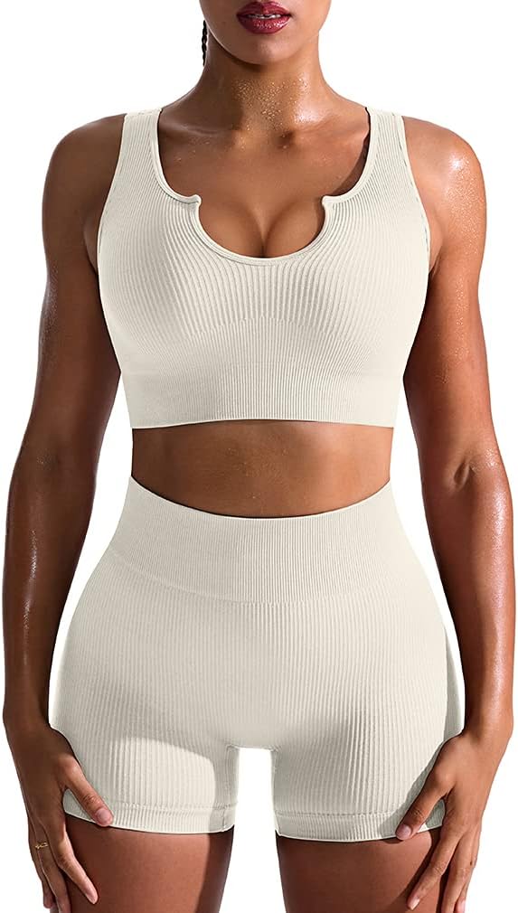 TwentyonefitnessYoga Hot Yoga Sets Workout Outfits for Women 2 Piece Seamless Ribbed High Waist Leggings with Sports Bra Exercise Set…