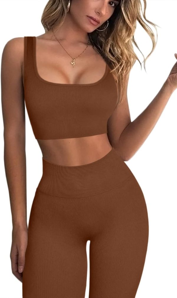 TwentyonefitnessYoga Workout Outfits for Women 2 Piece Seamless Sport Bra High Waist Yoga Leggings Sets