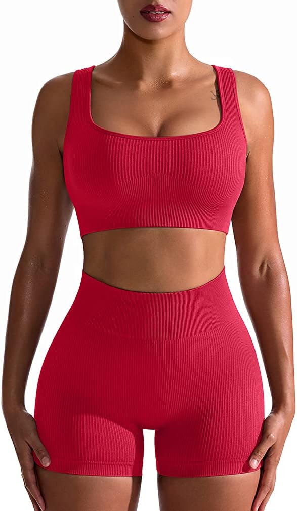 TwentyonefitnessYoga Hot Yoga Sets Workout Outfits for Women 2 Piece Seamless Ribbed High Waist Leggings with Sports Bra Exercise Set…