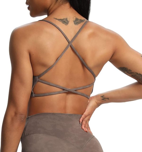 TwentyonefitnessYoga Women’s Workout Sports Bras Fitness Backless Padded Ivy Low Impact Bra Yoga Crop Tank Top