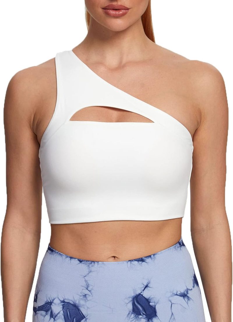 TwentyonefitnessYoga  Hot Tops Women’s Workout Sports Bras Fitness Gym Olivia Asymmetric One Shoulder Padded Bra Yoga Crop Tank Top