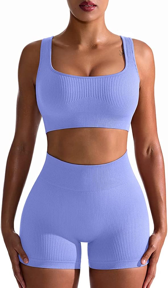 TwentyonefitnessYoga Hot Yoga Sets Workout Outfits for Women 2 Piece Seamless Ribbed High Waist Leggings with Sports Bra Exercise Set…