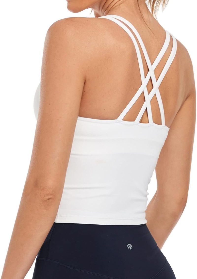TwentyonefitnessYoga Longline Zeal Bras Medium Impact Wirefree Sports Bras Workout Tank Tops with Removable Pads, A-D Cups