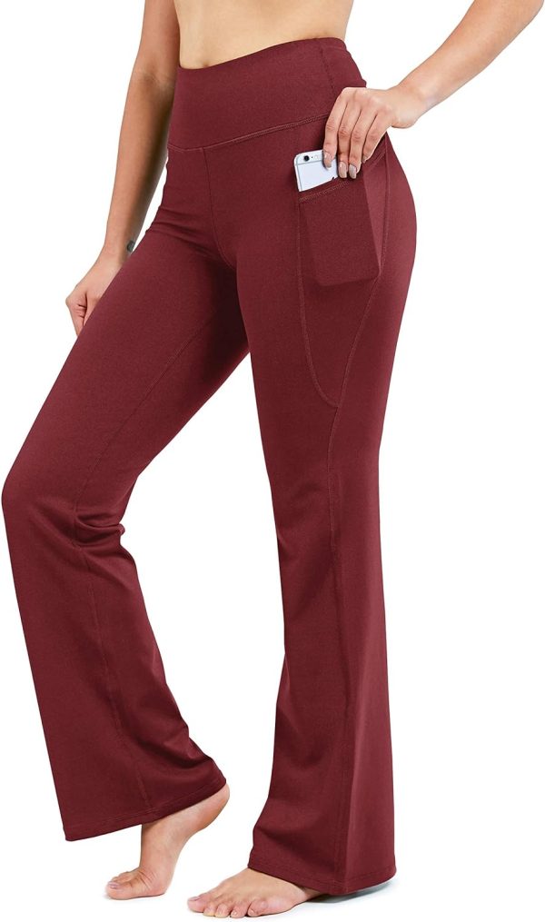 TwentyonefitnessYoga28″/30″/32″/34″ Inseam Women’s Bootcut Yoga Pants Long Bootleg High-Waisted Flare Pants with PocketsLeggings