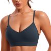 TwentyonefitnessYogaHot Bras V-Neck Sports Bras for Women – Adjustable Thin Straps Padded Yoga Bra Basic Wireless Bra Camisole